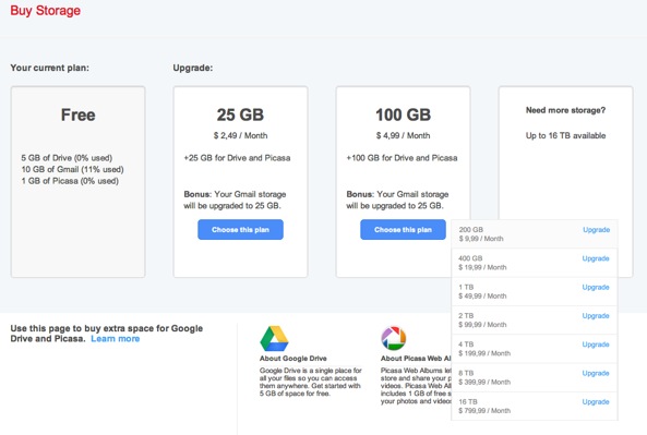 google drive storage for mac